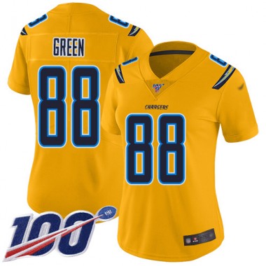Los Angeles Chargers NFL Football Virgil Green Gold Jersey Women Limited  #88 100th Season Inverted Legend
